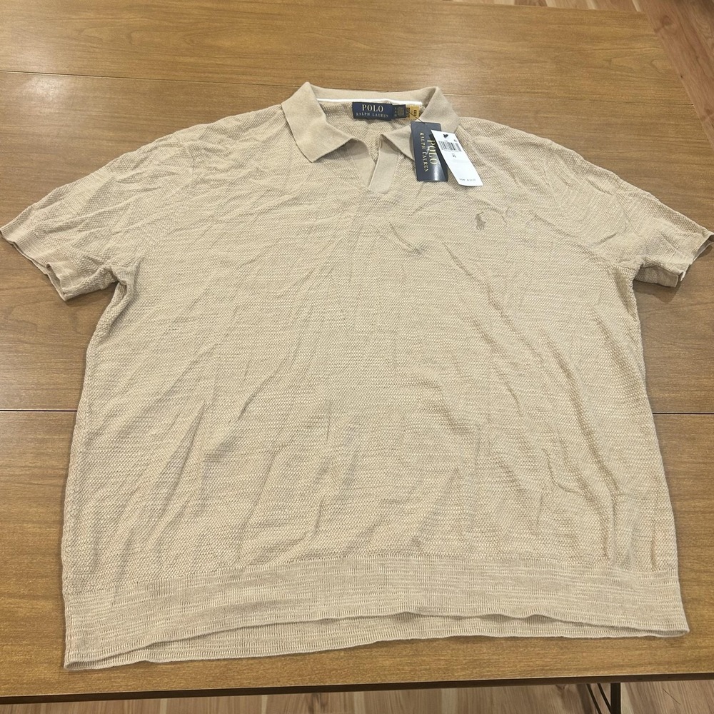 Polo Ralph Lauren Polo Shirt Mens XL Beige Cotton Linen Knit Blaire Pony NWT